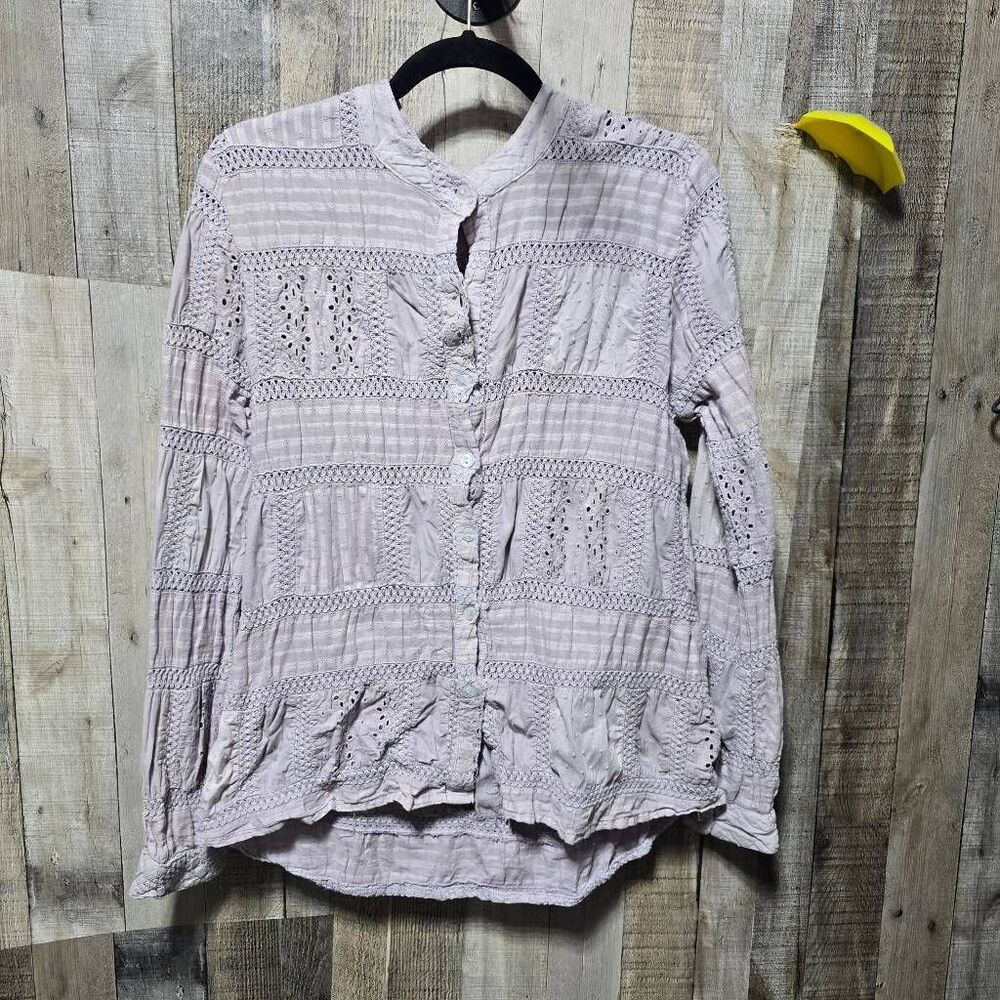 Dylan Anthropologie Lilac Embroidered Eylet Button Up Shirt Small Boho Office
